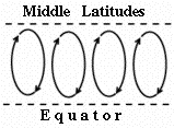 A series of circulating flows between the equator and northern middle latitudes